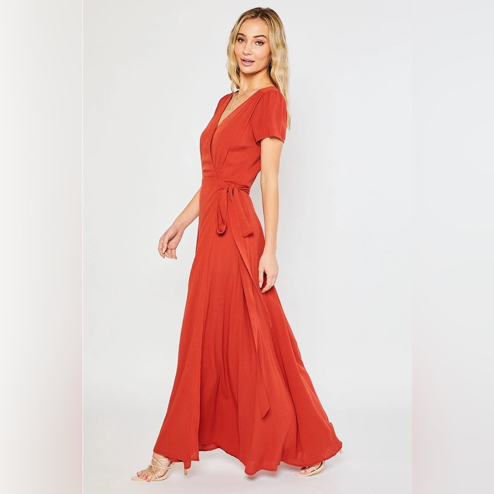 Terracotta Flowy Maxi Wrap Dress - Picture 6 of 7